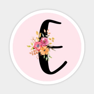 Letter E With Autumn Floral Wreath Magnet